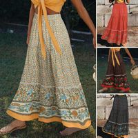 Women Summer Sundress ZANZEA Bohemian Printed Maxi Skirts Ca...