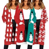 Женские свитеры Kintted Рождественская елка снежный олень принцип с длинным свитером кардиган осень зимний повседневной рукав карманное карманное женское пальто