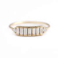 Cluster Rings 10K Yellow Gold 7pcs Emerald Engagement Baguet...