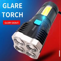 Spotlight tochas com quatro lanternas leves de quatro olhos USB recarreg￡vel port￡til de longo alcance Torche cobra