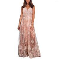 Платье для вечеринок платья Женщины летние V шея сияющие блестки декор Слинг для 2022 года Элегантный банкет розовый 2xl