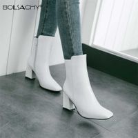 Boots 2021 New Autumn Winter Classics Pu Retro Square Toe Zipper Boots Boots Square Heel Shoes Women Footwear White Red 32-43 T220926