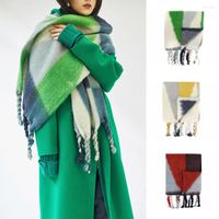 Boinas gradiente geométrico mohair mulheres espessos lenço de caxemira inverno shawl shraps lenços de cobertor com borla longa hijab estobas