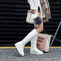 Сапоги зима теплое плюшевое колено -высокое женские женщины удобные плоские каблуки снежный снег на платформе Женщина Длинные туфли Черным розовым белым 2022
