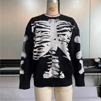 남자 스웨터 2022 Black Harajuku Lazy Wind Skeleton 스웨터 고딕 남자 Y2K 스트리트 패션 브랜드 느슨한 O- 넥 Long-Sleeved Pullover