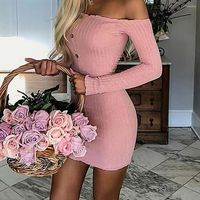 Casual Dresses 2022 Sexy Off Shoulder Solid Color Button Bod...