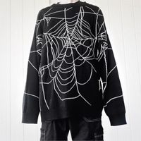 Erkek Sweaters Hip Hop Gotik Web Baskı Siyah Örgü Kadınlar Estetik Moda Grunge Punk Y2K Street Giyim Büyük Boy Erkekler Sweater