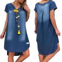 Casual Dresses Plus Size Denim Dress Women Short Sleeve Pock...