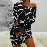 Casual Dresses Women' s Letter Print Pullover Off Shoulde...