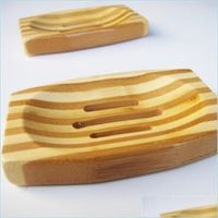 platos de caja de jabón de barra rayas cajas de jabón huecas jabones de drenaje de bambú natural suministros de almacenamiento de platos para baño de ducha SOIF DHYB9