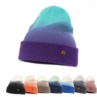 Bonnet de gradient de gradient de chapeau en tricot vendant des chapeaux en polyester d'hiver pour les femmes chauffeur de pull violet en laine ti￨de