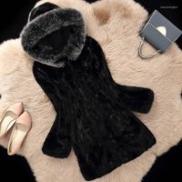 Pelliccia femminile imitazione inverno imitazione nere jackts con cappuccio con cappuccio di grandi dimensioni di grandi dimensioni Chamarras de Mujer D441