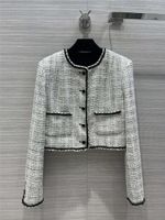 Giacche da donna di alta qualità Donne O Neck Contrast Color Hardware Buttons Lana Misce Tweed Coat