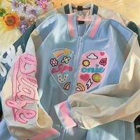 Kadın Ceketleri Kadın Zip-Up Grunge Sweatshirt Harajuku O-Neck 2022 Bahar Büyük Boy Hoodies Beyzbol Üniforma Ceket Y2K Stil Kawaii
