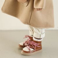 Stivali bambini invernali in snodo sidueto in pelle genuina bambina caviglia caviglia calda addensato agnello di moda per ragazzi scarpe da scuola 220929