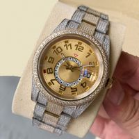 풀 다이아몬드 시계 남성 자동 기계적 시계 41mm 다이아몬드 스터드 스틸 브레이슬릿 패션 비즈니스 손목 시계 Montre De Luxe Bling Dial Bezel Band