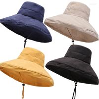 Chapéus de aba larga 2022 Chapéu de linho de algodão anti-UV para mulheres férias de verão panamá bucket dobrável bucha grande praia coreana