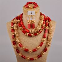 Свадебные украшения наборы высококачественных красных натуральных коралловых ожерелье Нигерии африканские платья невесты, установленные AU 466 220929