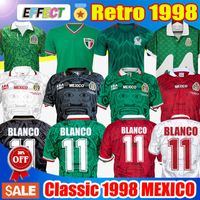 Retro 1998 Mexico Wereldbeker Klassieke Vintage Voetbal Jerseys Thailand Kwaliteit Hernandez 11 # Blanco Home Green Away White Third BLAKC Football Shirts
