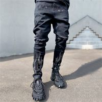 Jeans de perforación desgarrada para hombres Jeans delgados Pantalones de mezclilla estira negra Man Man Denim Street Punk Fit Biker Biker Biker 220811