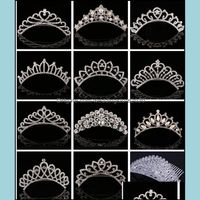 Acessórios para o casamento Eventos de festa da festa Crystal Bridal Crown Crown Rhinestone Tiaras Hair Com Dh7