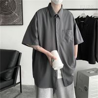 남성용 단색 셔츠 여름 패션 여자 짧은 소매 셔츠 캐주얼 대형 대형 수컷 옷 220810