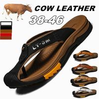 Genuine Cow Leather Shoes Men Sandals Mens Flip Flops Casual...