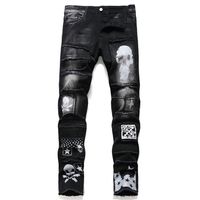 Pantalones para hombres Pantalones de moda Jeans Skull Biker Black Denim Biker de alta calidad Diseñador casual macho Risped 220811