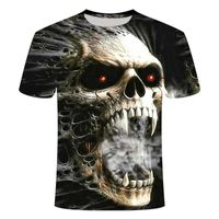Erkek Tişörtler Erkekler T-Shirt Sıradan Yuvarlak Boyun Kısa Kollu Şeytan Kafatası Moda Marka Markası 3D Malemen's