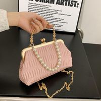 Evening Bags Pleated Shell Clip Buckle Bag Pearl Hand- held S...