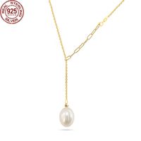 Beliebtes 925 Silber Perlen Halsketten Kreuzkette Barock geformtes Perlenmodische einfache und vielseitige Trottel Schmuck Juwely Girl Party