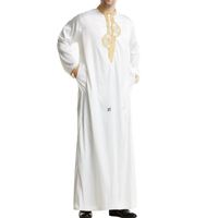 Camisetas masculinas Roupas masculinas Roupas muçulmanas retro Longo Casual Casual Sleevado Árabe Oriente Médio Stand Collar Bordery Robemen's Male Robemen