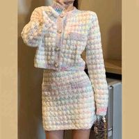 Kadın Sweaters Küçük Koku Palto Etek Takım Kadın Sonbahar ve Kış Yabancı Ünlüler Küçük İki Parçalı Set V0am