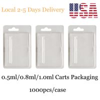 Şeffaf Plastik Clamshell 0.8ml 1.0ml Vape Kartuş Paketi ABD Yerel Depo Stoku 1000 PCS/Case Blister Boş Tek Kullanımlık Ambalaj