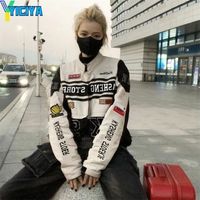 Yiciya Bomber Женщина университетская джекте с длинными рукавами гоночная автомобильная куртка винтажная съемная шерсть летние американские бейсбольные пальто 220818