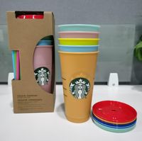 Starbucks Mermaid Goddess 24 унции/710 мл изменяющего цвета кружки тумблеров пластиковый сок пить с губами и соломенной магической кофейной чашкой