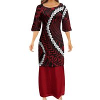 Casual Dresses Red Pattern Ethnic Style Polynesian Tribal O-...