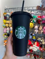 Starbucks 24oz/710ml أكواب بلاستيكية تومل ، غطاء الهدايا القابلة لإعادة الاستخدام السود