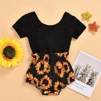 신생아 여자 소녀 0-24m 면화 검은 색 여름 여름 짧은 슬리브 해바라기 인쇄 로마 아이 패션 점프 슈트 314a