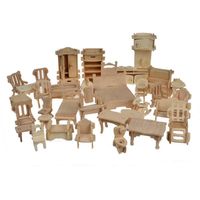 Wooden Doll House Dollhouse Furnitures Jigsaw Guzzle Scale Miniature Models Diy Associory Factory Chost 34 Pcs283W