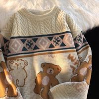 Sweaters de mujer Retro Menores Estilo perezoso Lindos Amantes de oso de dibujos animados Corea Japoneses P￡rricos Brown Green White XXL XXXLWOMEN'S
