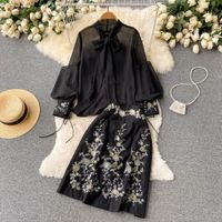Runway Office Lady Two Piece Dress Shorts Sets Flower Print ...