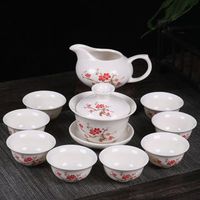 우선 중국 쿵푸 차 세트 음료웨어 보라색 점토 세라믹 빙글 리 포함 티 포트 컵 tureen Infuser Tea Tray2645