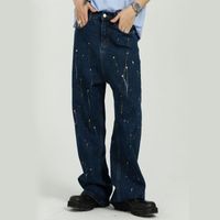 Jeans masculin homme couleur peinture coréenne style lâche décontracté jambe large jambe droite streetwear hip hop vintage pantalon denim mâle jeansmen's