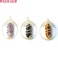 WOJIAER Tree of Life Pendant Natural Stone Gold Color Wire W...