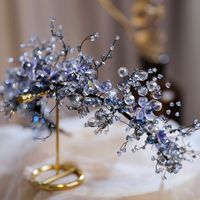 Clips de cheveux Barrettes Luxury Blue Crystal Band Tiara Handmade Crown Flower Accessories Elegant Tiaras Bridal Wedding Bijoux Hairbandha
