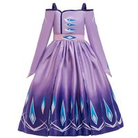 Princess Dress Up for Girl Long Sash Snow Queen 2 Fancy Costume Halloween Pageant Party Cloths Kids Purple Clothing2696