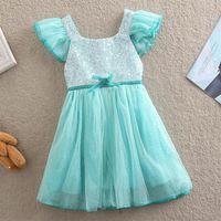Vieeoease Girls Kleider Pailletten Kinderkleidung 2020 Sommer Mode Fliegenhülse Weste Spitze Tutu Prinzessin Party Kleid KU-038203g