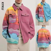 Erkek Ceketler Avrupa Amerikan Renkleri Eşleşen Erkekler Sonbahar 2022 Stil Renk Geometrik Desen Yakası Düğmeli Ceketler