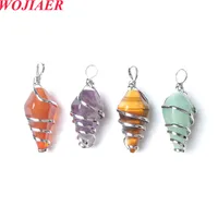 Wojiaer moda spiral koni kristal kolye doğal taş tel sargısı taş mücevherler boncuk unakite jasper tiger göz takı aksesuarları bo987